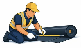 Mesure et découpe de la membrane EPDM à la longueur choisie.